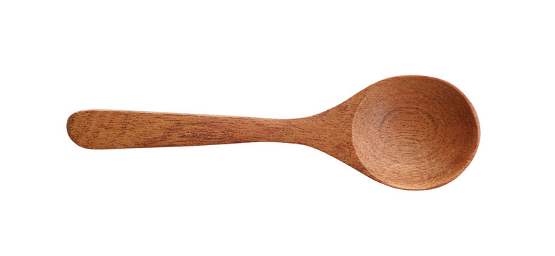 Top view Wooden spoon isolated on white background clipping path.