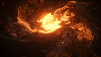 Galaxie Golden Fluid Still 1 / Beautiful glowing emissive golden and black CG fluid particles forming an abstract galaxy © ALEKSANDR