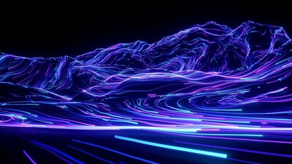 Mountain Trip UV Neon Lines Still 3 / Hypnothic glowing trailing abstract lines travelling in space