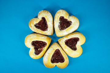 Sugar cookies in the shape of hearts for Valentine's Day