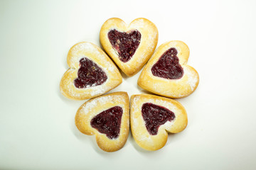 Sugar cookies in the shape of hearts for Valentine's Day