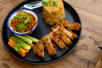 Fried rice with chili paste and Thai fried pork