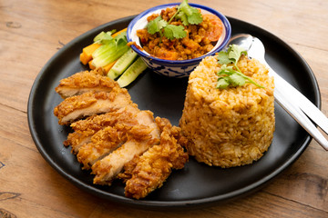 Fried rice with chili paste and Thai fried pork