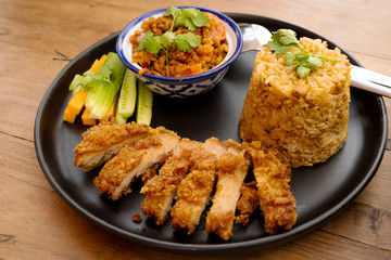 Fried rice with chili paste and Thai fried pork