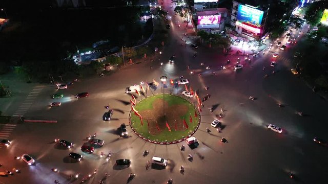 July 26/2019 4k aerial video of Nga Nam junction by night, Hai phong, Vietnam	
