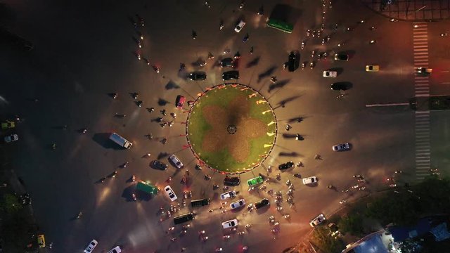 July 26/2019 4k aerial video of Nga Nam junction by night, Hai phong, Vietnam	
