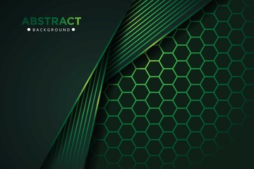 Abstract dark green overlap with line and hexagon combination  mesh design modern luxury futuristic technology background vector illustration.