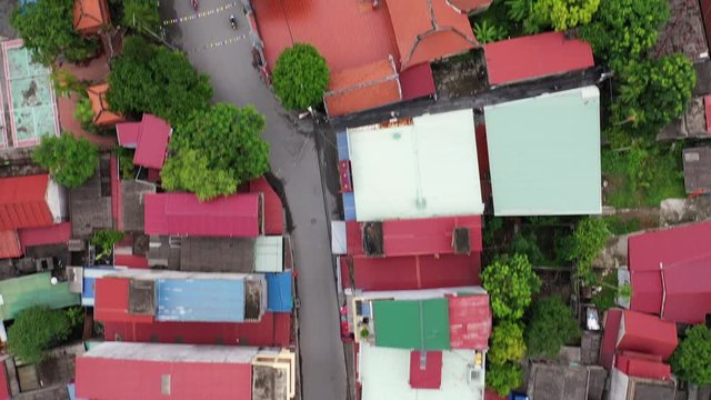 July 24/2019 4k aerial video of Thuong Doan Temple at Dong Hai during midday, Haiphong, Vietnam