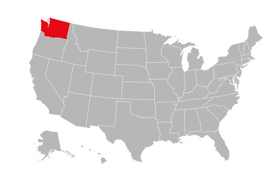 Washington province highlighted on USA political map. Gray background.