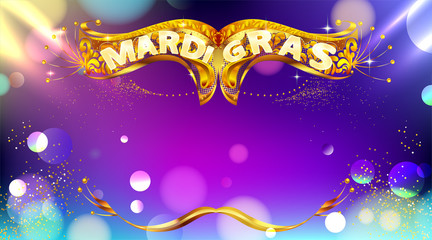 Mardi gras carnival mask poster background with bokeh effect. Luxury and glowing banner. - Vector © vavectors