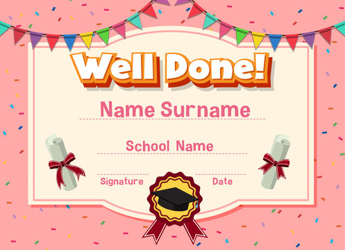 Certificate Template For Well Done With Flags In Back Ground