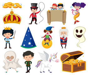 Set of many people and creatures