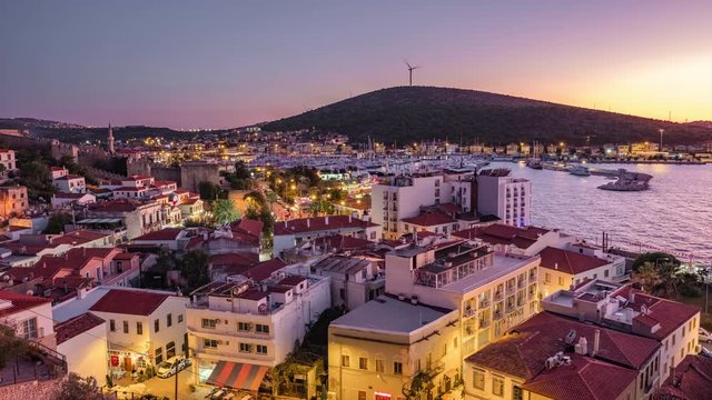 4K Sunset Time lapse of the Cesme cityscape at sunset, Turkey