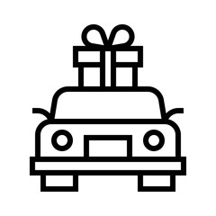 Gift box on a car vector illustration, line style icon