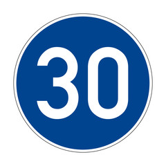 The prescribed minimum speed. The beginning of the road with a minimum speed. Road sign of Germany. Europe. Vector graphics.