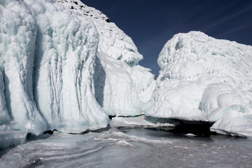 Snow cave in winter on the frozen Lake Baikal.