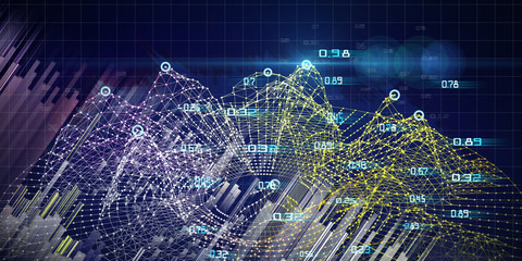 Abstract 3d polygonal grid concept of analytic. 3D big data. Business and science visualization of artificial intelligence.