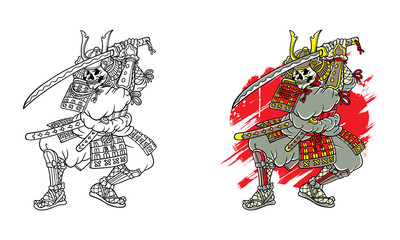 Vector Illustration Samurai Hold Katana