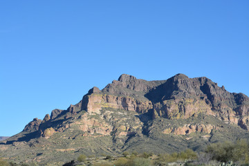 View of Picketpost Mountain on Arizona National Scenic Trail in Tonto National Forest, Superior, Arizona USA