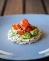 Healthy snack rice cracker with avocado