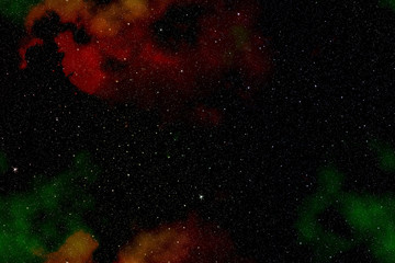 Outer space with bright color nebulae and stars. Illustration.
