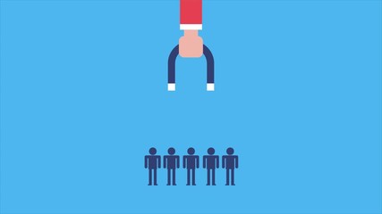 Customer attraction, human hand attracting human figures with magnet, inbound marketing and business concept. 2d animation video clip.