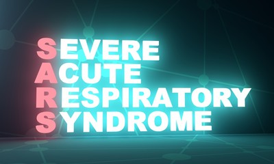 Acronym SARS - Severe AcuteRespiratory Syndrome. Medical conceptual image. 3D rendering. Neon bulb illumination