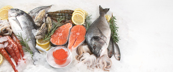 Fresh raw seafood.