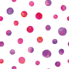 Watercolor circles seamless background pattern. Colorful dots  hand painted. Textile pattern, fabric swatch, wrapping paper.