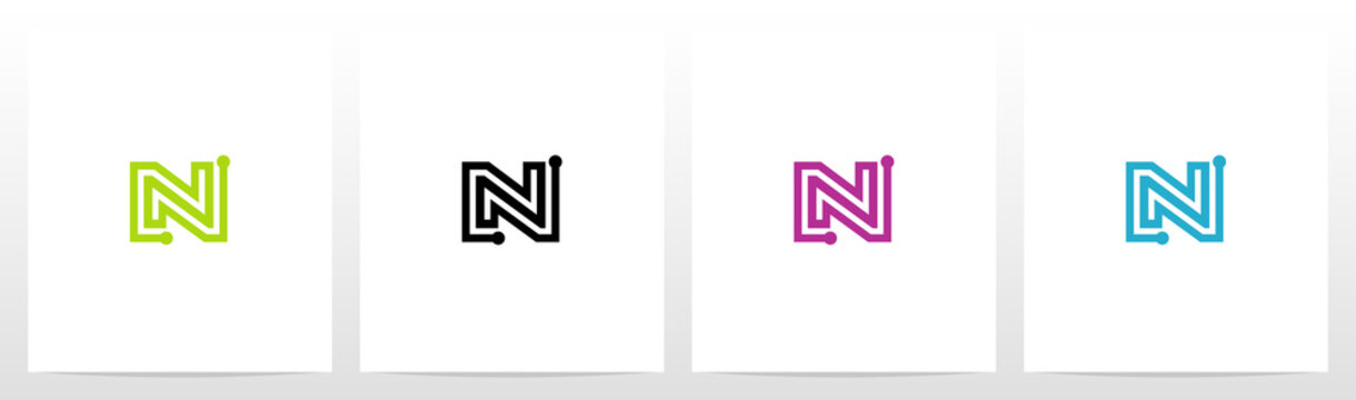 Parallel Lines With Nodes Formed Letter Logo Design N