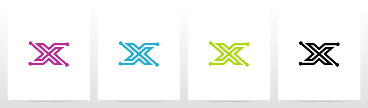 Parallel Lines With Nodes Formed Letter Logo Design X