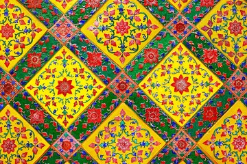 Old over 151 year wall ceramic tiles patterns handcraft from thailand temple wall public