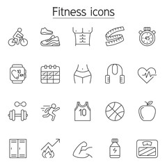 Fitness & Exercise icon set in thin line style