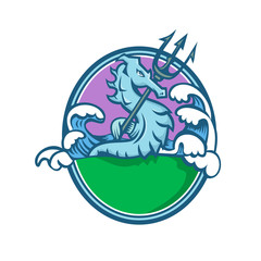 Seahorse With Trident Mascot Oval