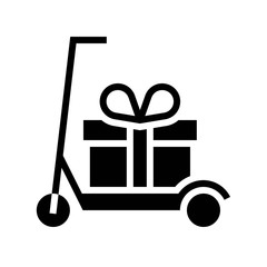 Gift box on scooter vector illustration, solid style icon