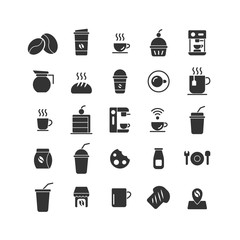 Coffee Shop solid icon set. Vector and Illustration.