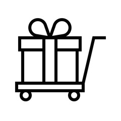 Gift box on a cart vector illustration, line style icon