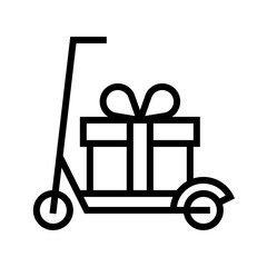 Gift box on scooter vector illustration, line style icon