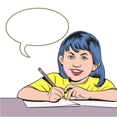 A girl writing a book. Pop art  retro vector illustration comic on a white background