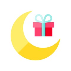 Moon with Gift box vector illustration, flat style icon