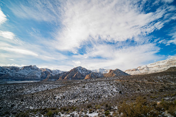 Winter snowy landscape of the famous Red Rock Canyon