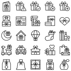 Gift related vector icon set 4, line style