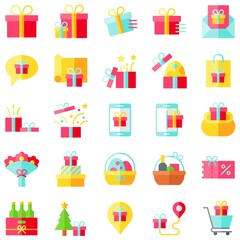 Gift related vector icon set, flat style