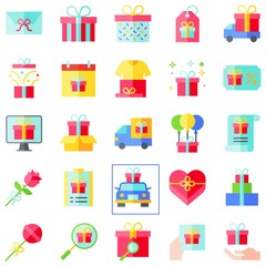 Gift related vector icon set 2, flat style