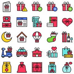 Gift related vector icon set 4, filled style