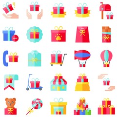 Gift related vector icon set 3, flat style