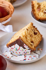 Piece of easter cake on a light background