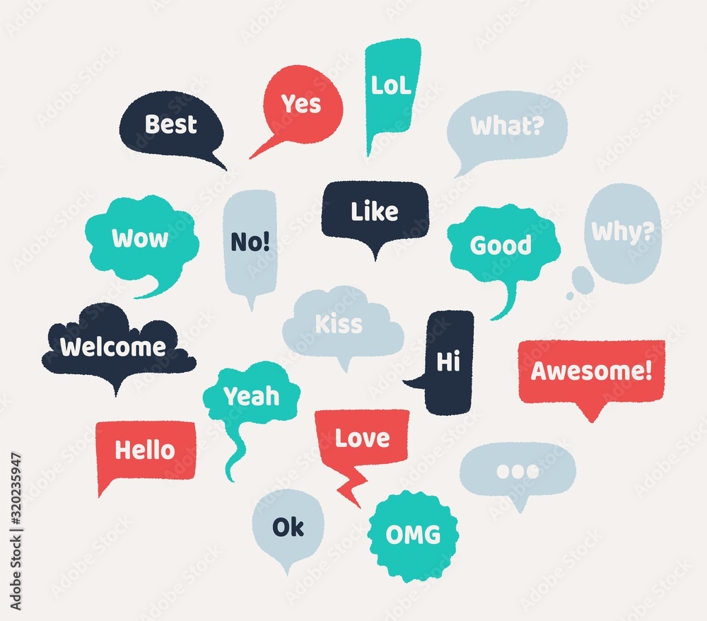 Poster chat hand drawn speech bubbles. thinking balloon with rough edges and noisy grunge texture. vector i