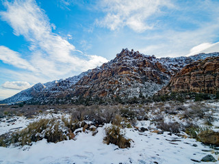 Winter snowy landscape of the famous Red Rock Canyon