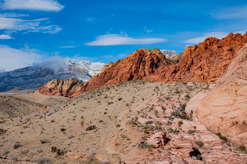 Winter snowy landscape of the famous Red Rock Canyon